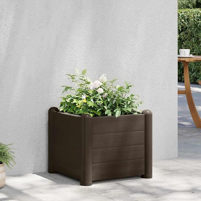 Square 16.9 in Mocha Raised Garden Bed for Herbs Veggies and Flowers Matte Polypropylene Planter Box Weatherproof for Patio Balcony Indoor Outdoor Use