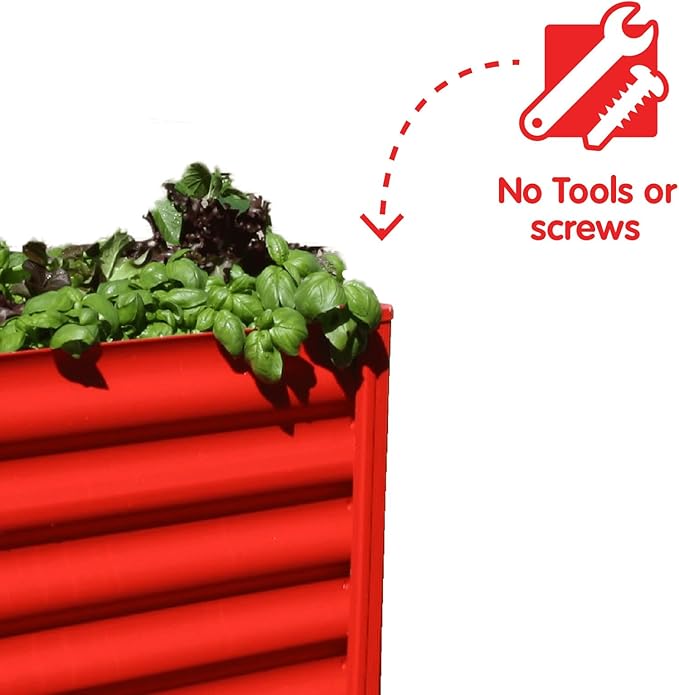 ABSCO The Organic Garden Co. Hakea Metal Kids Garden Bed 1.8' x 1' x 1.3' – Raised Outdoor Planter Box for Children Galvanized Steel Metal Red