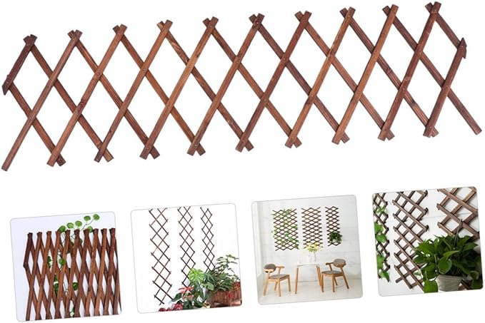 POPETPOP Climbing Plant Support Trellis Expandable Willow Fence Garden Trellis Panel Carbonized Wood for Outdoor Plants