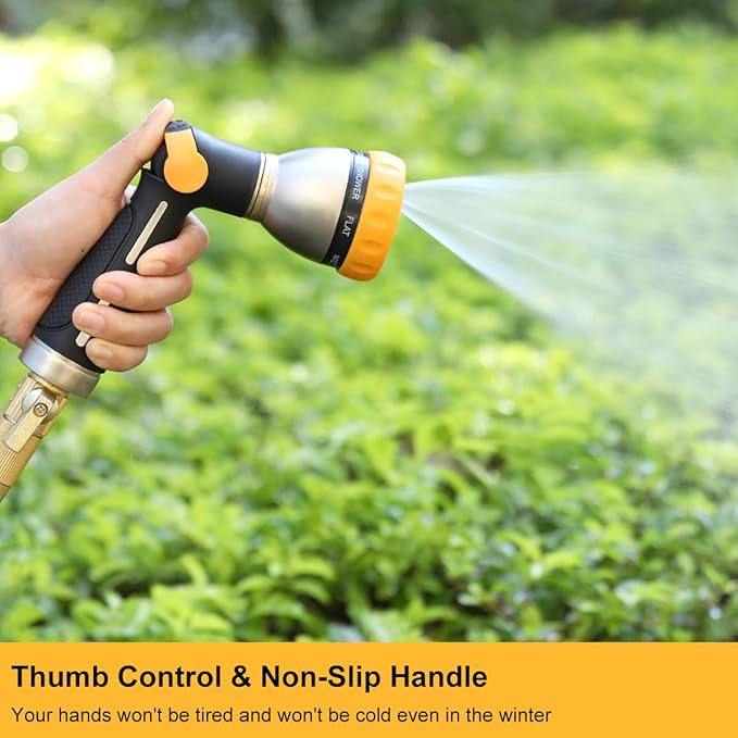 FANHAO Garden Hose Nozzle 100% Heavy Duty Metal Spray Nozzle with Thumb Control High Pressure Water Nozzle with 8 Adjustable Spray Patterns for Watering Plants Washing Cars and Showering Pets
