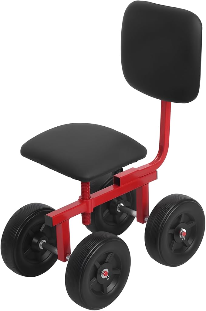 Compact Rolling Garden Seat with Adjustable Ergonomic Design - Backrest (19.29-25.98) 120kg Load PP/Steel Material for Outdoor Tasks Black