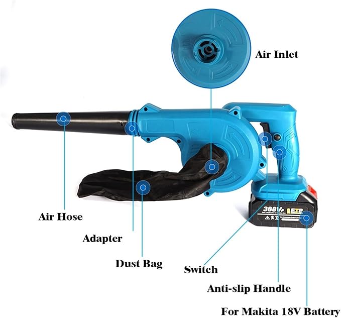 Cordless Electric Air Blower 2 in 1 Air Blower&ampSuction Handheld Leaf Computer Dust Collector Cleaner