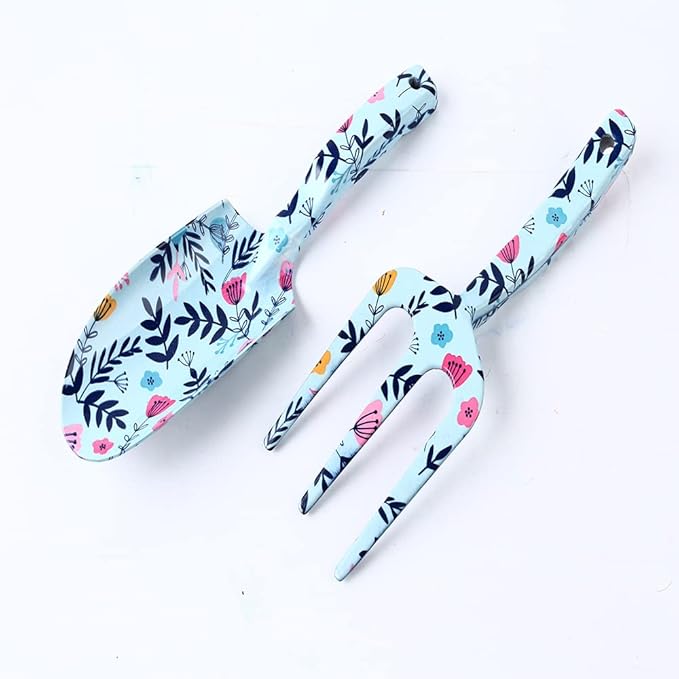 3PCS Garden Tool Set Floral Printing Aluminum Alloy Cultivating Planting Hand Tools Includes Gold Shovel Three Prongs Pruning Scissors Gardening Gifts for Women Birthday
