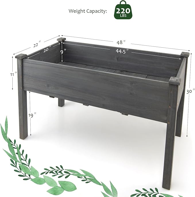 S AFSTAR Raised Garden Bed Elevated Wooden Planter Box 48”L x 22”W x 30”H Outdoor Gardening Planting Bed for Vegetables Flowers &amp Herbs Grow Great for Backyard Patio Lawn (Gray)