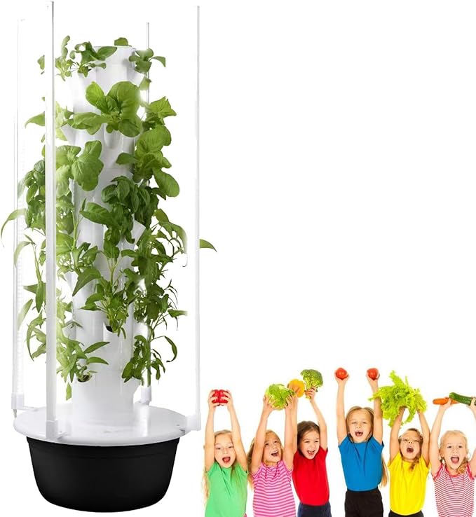 Auto Water Circulate Hydroponics TowerSoilless Cultivation Vertical Tower Farming Garden PlanterHydroponics Growing Towerwith Water Circulation and Automatic Timer green-9layers+plantlight