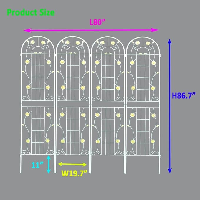 Sturdy Metal Garden Trellis for Climbing Plants – Rust-Resistant Outdoor Plant Support with Decorative Lattice Design (4 Pack-Cream White)
