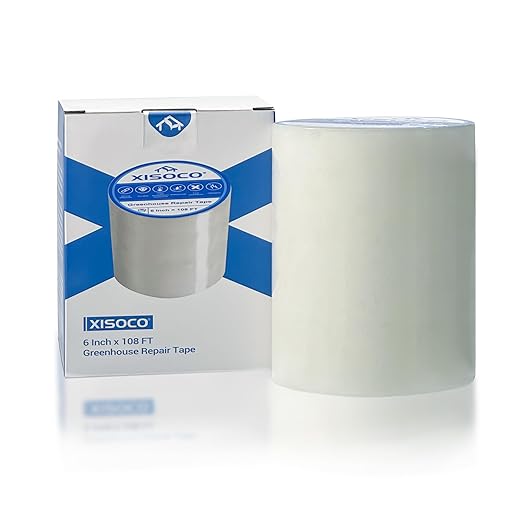 6Inch x 108FT Greenhouse Repair Tape Greenhouse Tape Heavy Duty Waterproof UV-Resistant Tent Clear Repair Tape Greenhouse Plastic Sheeting Coverings Film Tape for Sealing and Seaming