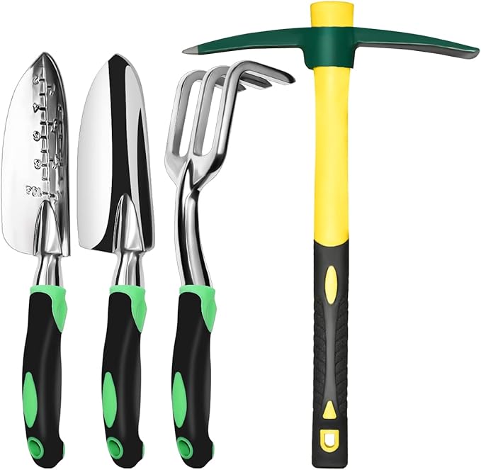 Garden Tool Set 3 Pack Heavy Duty Gardening Kit and Forged Adze Pick