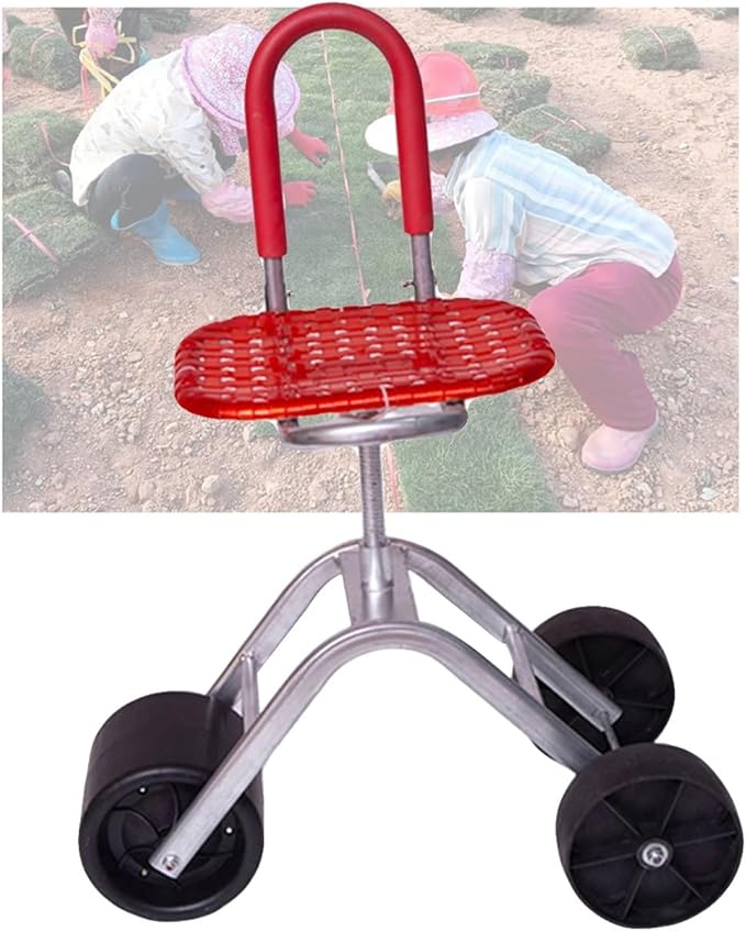 360° Swivel Rolling Gardens Cart with SeatFoldable Garden Scooter for Outdoor Lawn Yard Planting(Red)
