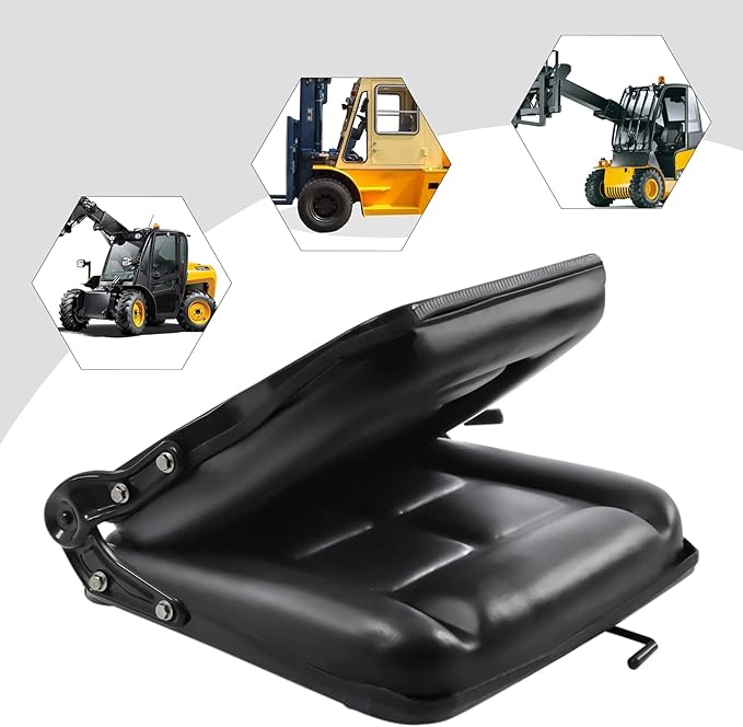 Universal Forklift Seat Garden Lawn Mower Seat w/Seat Belt Foldable PVC Tractor Suspension Seat w/Adjustable 35-175° Backrest &amp 0-2.76 Slide Rail Replacement Seats for Heavy Machinery