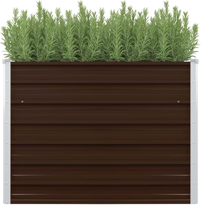 Brown Galvanized Steel Raised Garden Bed 39.4x39.4x30.3 inch Square Planter for Outdoor Plants Durable Metal Raised Bed for Vegetables Herbs Flowers