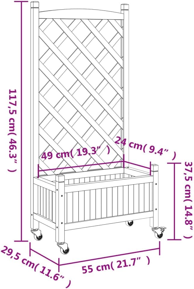 Wood Planter Box with Trellis and Wheel Outdoor Raised Garden Bed for Climbing Plants Free-Standing Trellis Planter Box 21.7x11.6x46.3 Brown Solid Wood Fir