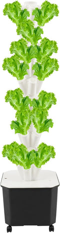 Hydroponics Tower | 10 Layer 50 Plants Indoor Vertical Tower System Kit | Vertical Hydroponic Grow Tower Aeroponic Tower for Herbs | with Pump and 11.89 GAL Water Tank | 4 Wheels | White