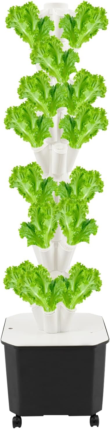 Hydroponics Tower | 10 Layer 50 Plants Indoor Vertical Tower System Kit | Vertical Hydroponic Grow Tower Aeroponic Tower for Herbs | with Pump and 11.89 GAL Water Tank | 4 Wheels | White
