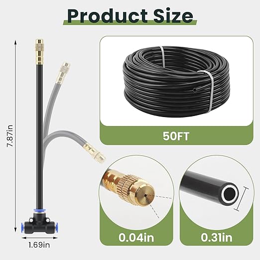 Automatic Drip Irrigation Kits - Garden Watering System with 360° Bendable Spray Adjustable Copper Atomizing Nozzles for Yard Lawn Raised Bed Greenhouse Potted Plants (15 Nozzles 50FT Hose)