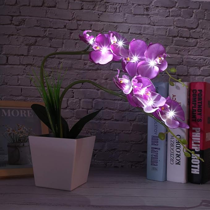 9LED Artificial Flower Pot Lamp Simulation Phalaenopsis Bonsai Light Foldable LED Decorative Flower Lamp with Bright White LEDs for Indoor Outdoor Home Decoration