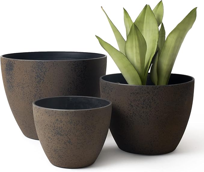 LA JOLIE MUSE 14.2/11.3/8.6 Inch Large PlantersIndoor/Outdoor Round Planters Set of 3New Iron Plant Container with Drain HolesTree Flower Plant Pots for Patio and Deck