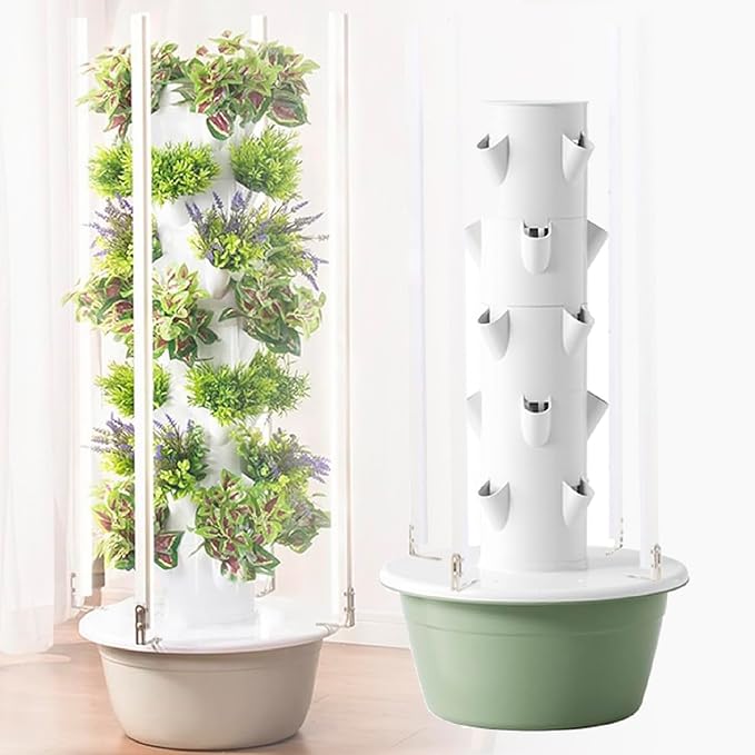 Hydroponics Growing System Kit Tower Indoor Hydroponic Tower with Hydrating Pump Adapter with LED Light for Home Kitchen Vegetables5thfloor