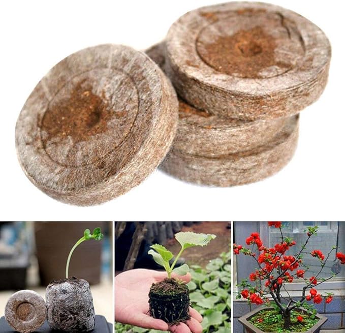 100 Pcs Seedling Soil Block 30mm Peat Pellets Seeds Plant Starting Plugs Compressed Nutrient Fertilizer Fiber Soil Block Seed Fertilizer Nutrient Block Peat Block for Grow Herbs Plant Flowers(#1)