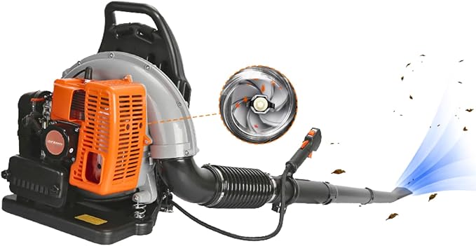 Backpack Leaf Blower 63CC 2-Stroke Engine Leaf Blower Gas Powered 665 CFM Leaf Blower Backpack Leaf Blower Gas with Powerful Wind from US (63CC Orange)