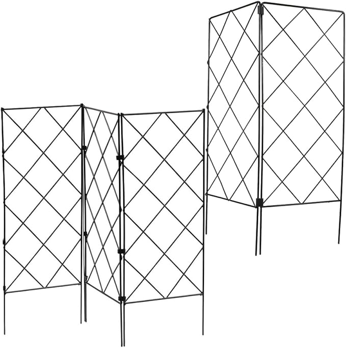 Happyyami 5pcs Black Foldable Garden Climbing Trellis Plant Support Stands 20x53cm for Outdoor Vine and Flower Climbing Multipurpose Plant Frame for Patio Gardening