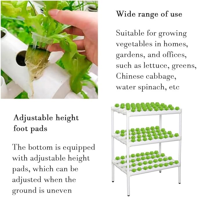 Hydroponics Growing System Kit Indoor Garden Vertical Hydroponic Tower with Water Pump PVC Drinking Water Pipe Height-Adjustable Foot Pads for Fruits