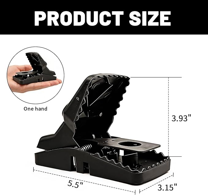 Mouse Traps 10 Pcs Reusable Rat Traps with Detachable Bait Cup High Sensitivity PVC Snap Traps with Sharp Teeth for Fast Kill Indoor and Outdoor (5.5x3.15x2.95)
