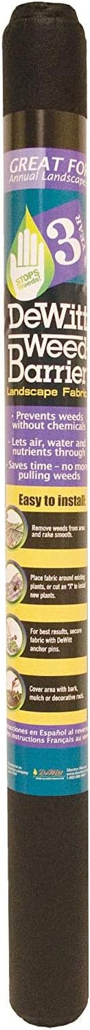 Dewitt Basic Weed Control Fabric 5 Year 1 oz Black 3 x 50 Feet – Lightweight Weed Barrier and Ground Cover for Gardens Beds Mulch Outdoor Landscaping and Yard Areas