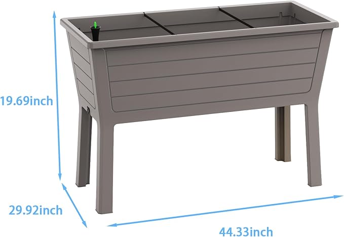 26.5 Gallon Elevated Raised Garden Bed 44 Large Planter Box Sturdy Resin Weather-Resistant Planting Container for Vegetables Herbs &amp Flowers Ergonomic Raised Bed for Patio Balcony (Taupe)