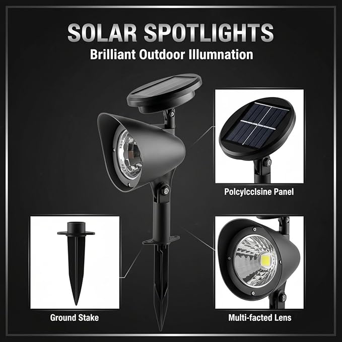 2 Pcs Solar Spotlights Blue Outdoor Led Landscape Lighting Waterproof with Solar Panel 6-8 Hours for Garden Lawn and Patio Yard Decor