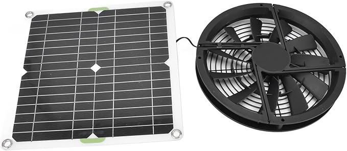 ViaGasaFamido 10 Inch Circular Ventilation Cabinet Solar Panel Fan 100W Solar Panel Fan Kit for Small Chicken Coops Greenhouses Sheds Pet Houses Window Exhaust