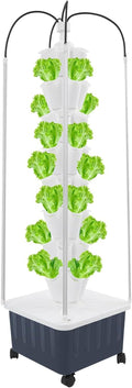 8 Tiers 40 Plant Hydroponic Growing Tower Indoor Garden Planter with LED Grow Light Vertical Smart Plants Germination Kit with Wheels and Timed Plug for Fruits Vegetables Herbs