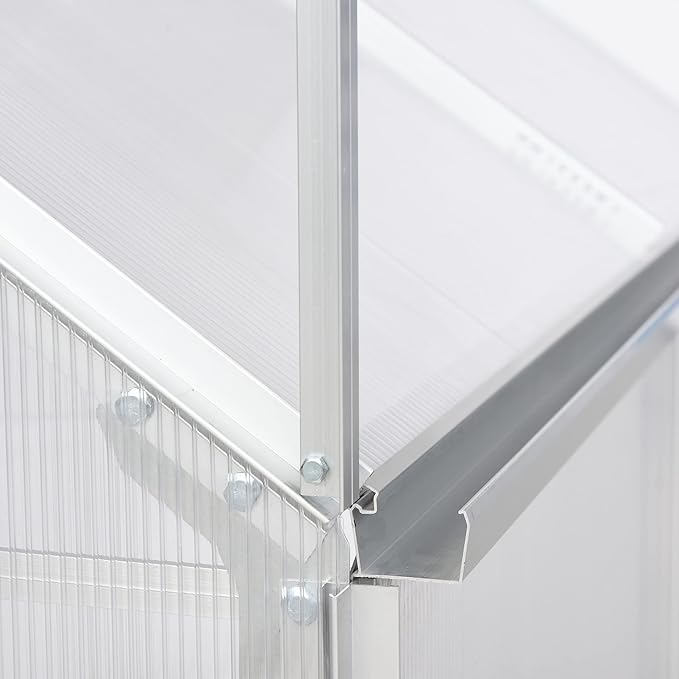 Outsunny 6' x 6' Hobby Greenhouse Walk-in Polycarbonate Hot House Kit with Aluminum Frame Sliding Door Roof Vent Silver