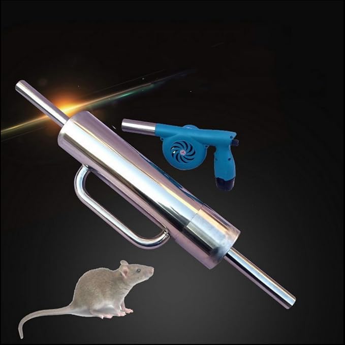 A Set of Smoke Rat Catcher Fog Mechine Farmland Mouse Catchers Durable Electric Fan Smoke Rats Also Suitable for Rabbits or Moles Outdoor Hunting Smoking Gun+2 Rechargeable Batteries+2 Cages