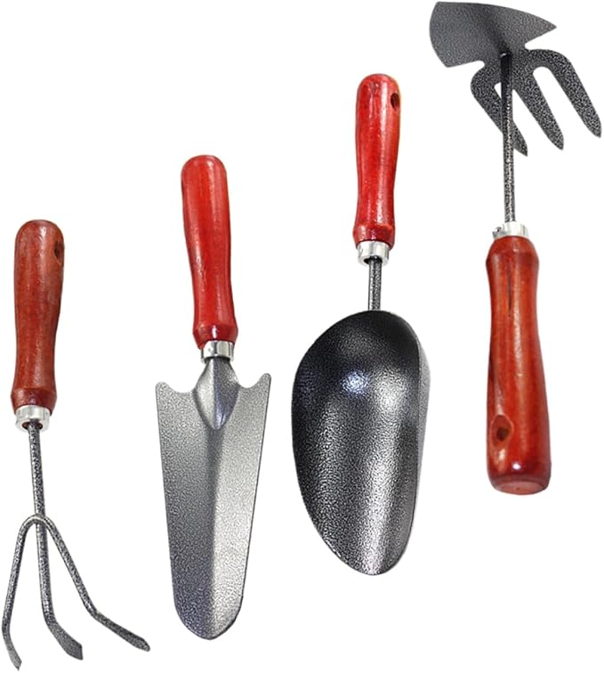 Beaupretty Garden Tool Set 4pcs Mini Hand Trowel Spade Rake with Ergonomic Handles for Planting and Digging in Pots and Gardens