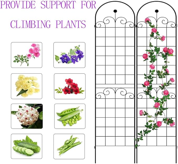 2 Pack Metal Garden Trellis for Climbing Plants Outdoor Wire Lattice Grid Panel for Climbing Plants Support Rose Trellis Netting Trellis Black