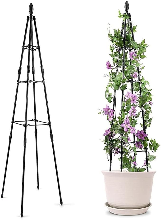 Garden Trellis for Climbing Plants Tower Plant Support Trellis H 31.5in 47in 63in for Potted Plants Vine Rose Clematis Outdoor Indoor Garden Obelisk Trellis Galvanized Black ( Size : 120cm/47in )