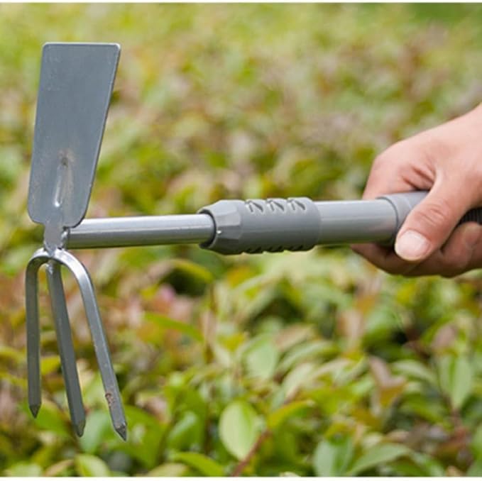 Garden Tool Set 4 PCS Heavy Duty Carbon Steel Gardening Tool Set with Non-Slip Rubber Grip Silver Rake Outdoor Hand Tools Set Beach Comb Tool Kit Gifts for Women and Men (Hand rake)