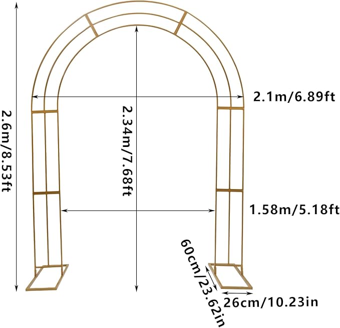Metal Wedding Garden Arch Trellis: 8.53Ft Heavy Duty Backdrop Balloon Archway Decoration Stand with Sturdy Base Garden Arbor for Climbing Plant Outdoor &amp Indoor Party Ceremony Arches