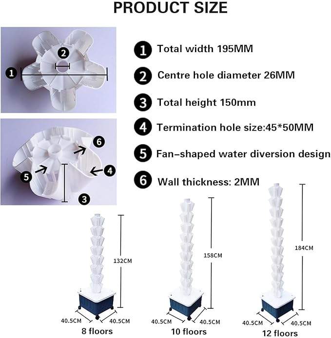 Hydroponic SystemsAeroponic Tower GardenHydroponics Growing System for Indoor GardeningGrow HerbsFruits &amp Vegetables40/50/60 holeWhite-8floors
