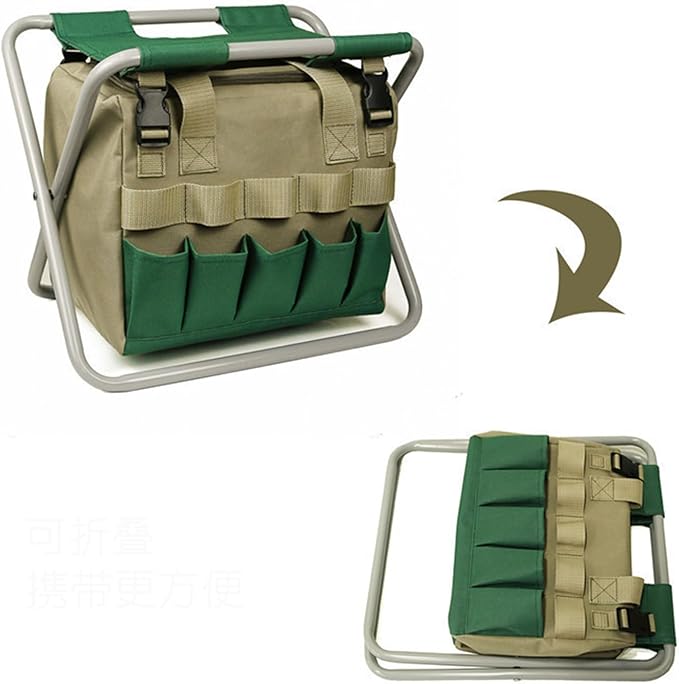 Portable Folding Stool Folding Garden Kneeler and Seat Heavy Duty Foldable Gardening Bench with Tool Bag for Outdoor Events Hiking Travel Beach Housework