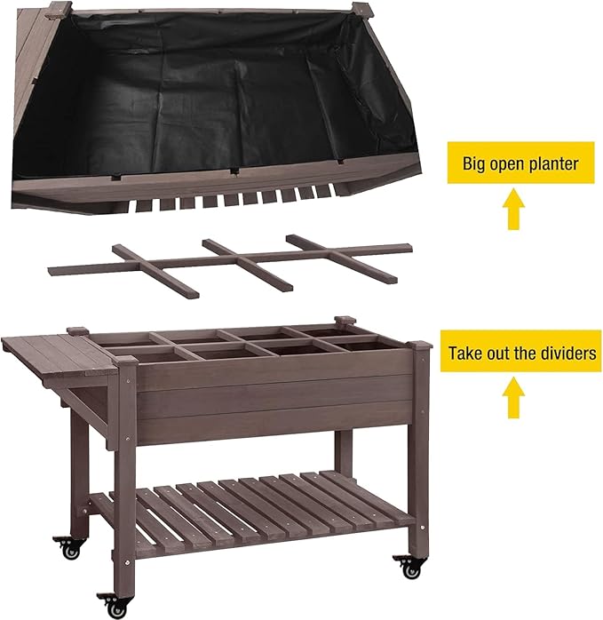 Aivituvin 52.7x22x30in Raised Garden Bed Elevated Wood Planter Box Stand with Wheels for Outdoor Gardening Liner Included 230lbs Capacity