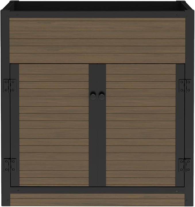 mondaria Raised Bed Garden Cabinet with Extra Storage Compartments Composite Planter Stand Box (Brown)