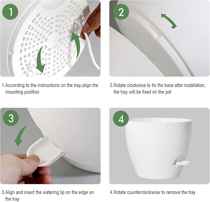 12inch Self Watering Pots Plastic Planters with Mesh Drainage Holes and Deep Reservoir for Indoor Outdoor Garden Plants and Flowers White