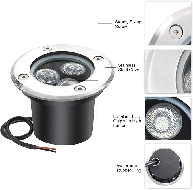 4 Pack LED Landscape Lights - 3W Low Voltage Ground Well Light DC 12V/24V Pathway Lights 300LM Warm White 3500K Water-Resistant LED Outdoor Spotlights for DrivewayYellow-24v(3w)