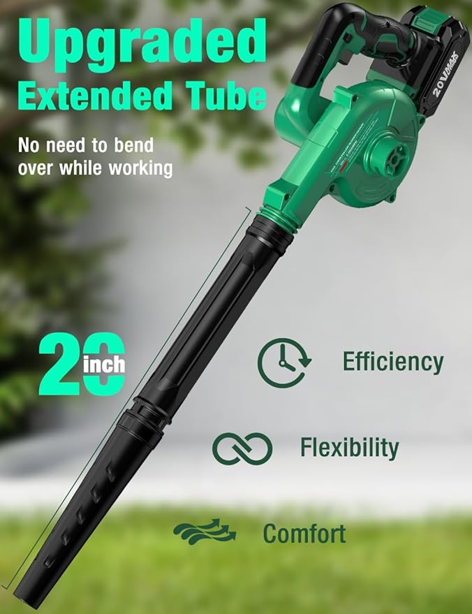 K I M O. Cordless Leaf Blower Vacuum Combo 4 in 1 3 Nozzles &amp3 Modes for Inflation &amp Deflation Extended Tube &amp Variable Speed 20000RPM 150MPH 2x2000mAh Battery Powered Leaf Blowers for