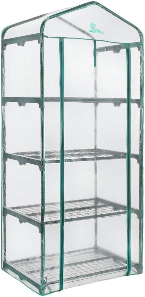 Palm Springs 4 -Tier Mini Greenhouse with Cover and Roll-up Zipper Door