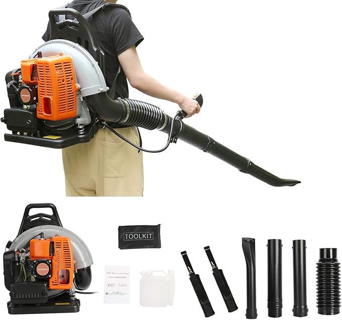 Gas Leaf Blower Backpack Leaf Blower 63CC 2 Stroke 665 CFM Backpack Blowers Gas Powered Gas Blowers for Lawn Care Yard Road Cleaning (Orange)