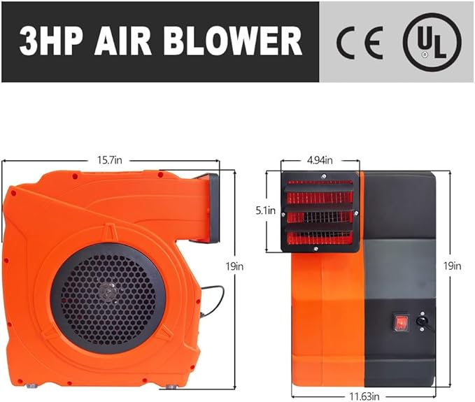 3HP Inflatable Bounce House Blower2150W Commercial Air Blower for Large Water SlidesInflatable Paint BoothCastle and Jump Slides