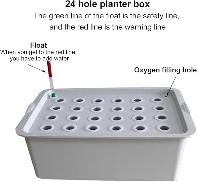 Hydroponics Growing System 24 Holes Gray Hydroponic System Planter Box with Timer and Oxygen Pump for Fast Plant Growth (US Plug 110V)